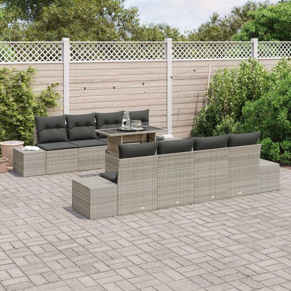 vidaXL Gartensofa-set mit Kissen 9 pcs Hellgrau Poly-Rattan