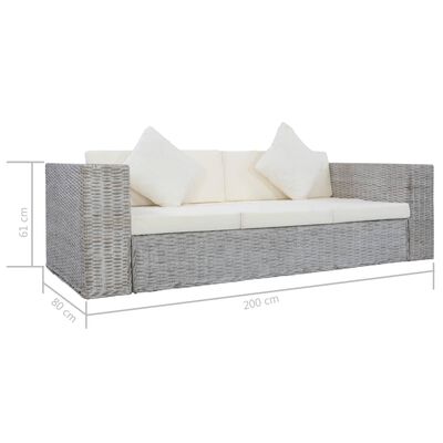 vidaXL 3-Sitzer-Sofa mit Polstern Grau Natürliches Rattan