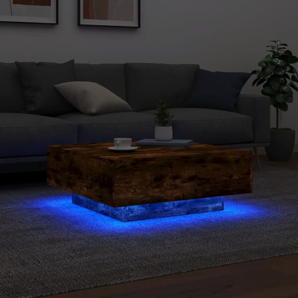 vidaXL Couchtisch mit LED-Leuchten R&auml;uchereiche 80x80x31 cm