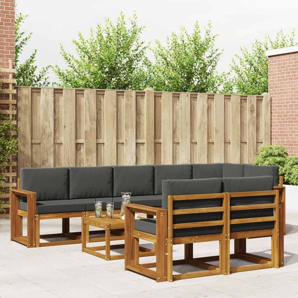 vidaXL Outdoor-Sofagarnitur mit Kissen 9 pcs Natur und Anthrazit