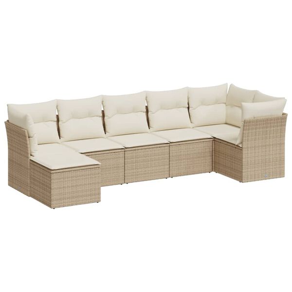 vidaXL 7-tlg. Garten-Sofagarnitur mit Kissen Beige Poly Rattan