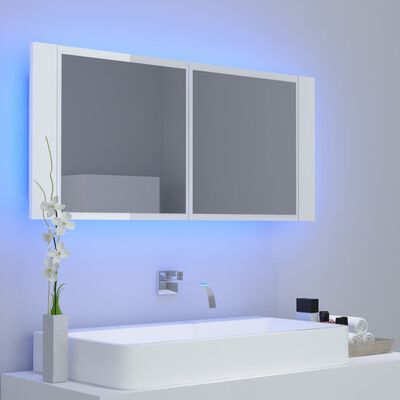 vidaXL LED-Bad-Spiegelschrank Hochglanz-Weiß 100x12x45 cm Acryl