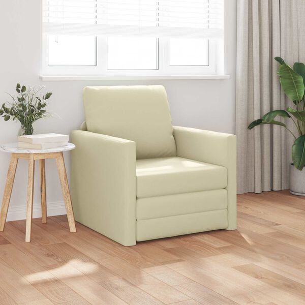 vidaXL Bodensofa mit Schlaffunktion Creme 112x174x55 cm Kunstleder