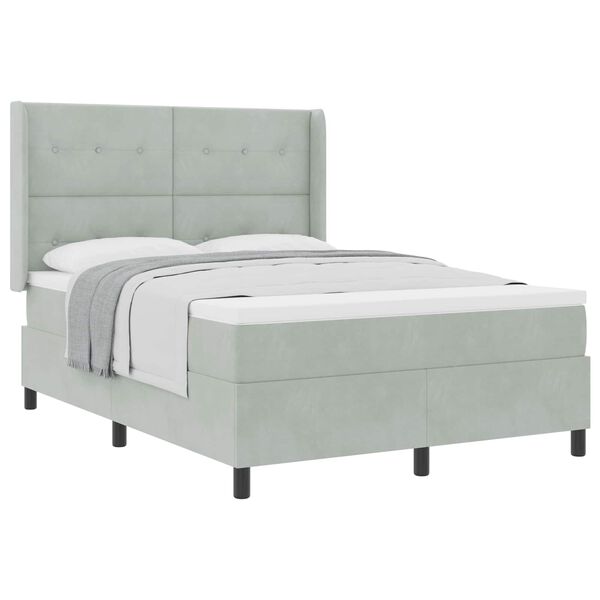 vidaXL Boxspringbett mit Matratze Hellgrau 140 x 190 cm Samt