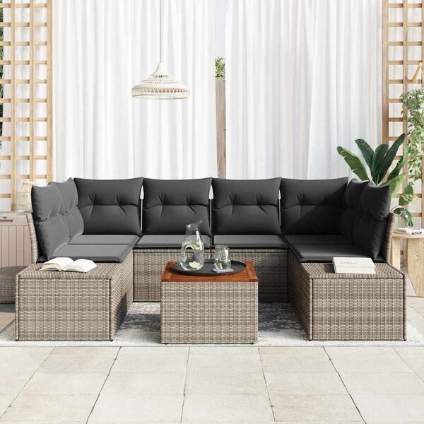 vidaXL Garten-Sofa-Set mit Kissen 7 pcs Grau Poly Rattan