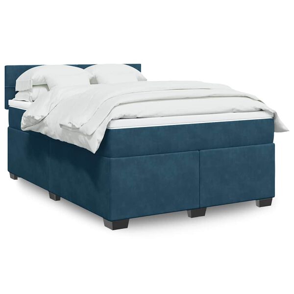 vidaXL Boxspringbett mit Matratze Dunkelblau 140x190 cm Samt