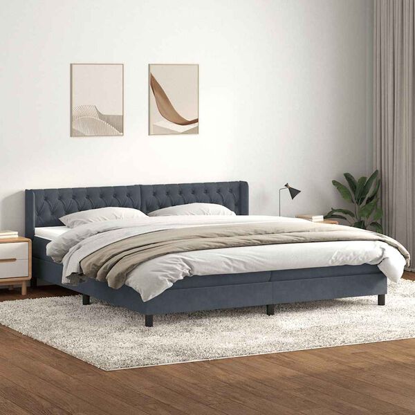 vidaXL Boxspringbett mit Matratze Dunkelgrau 200x210 cm Samt