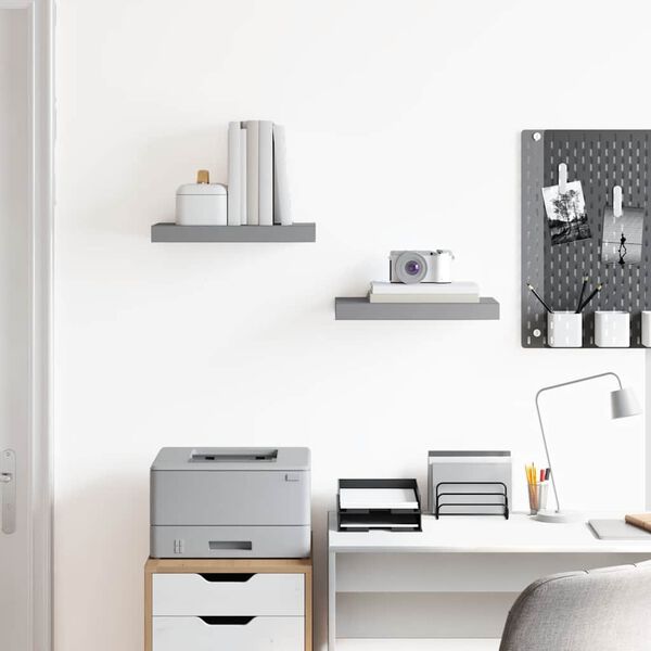 vidaXL Schwebende Wandregale 2 Stk. Grau 40x23x3,8cm MDF