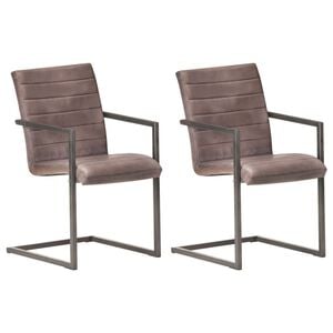 vidaXL Freischwinger 2 Stk. Braun Echtleder