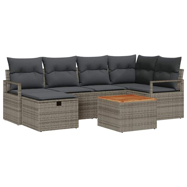 vidaXL Garten-Sofa-Set mit Kissen mit Speicher 7 pcs Grau Poly Rattan