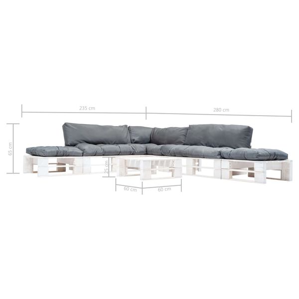 vidaXL 6-tlg. Paletten-Lounge-Set mit Kissen in Grau Holz