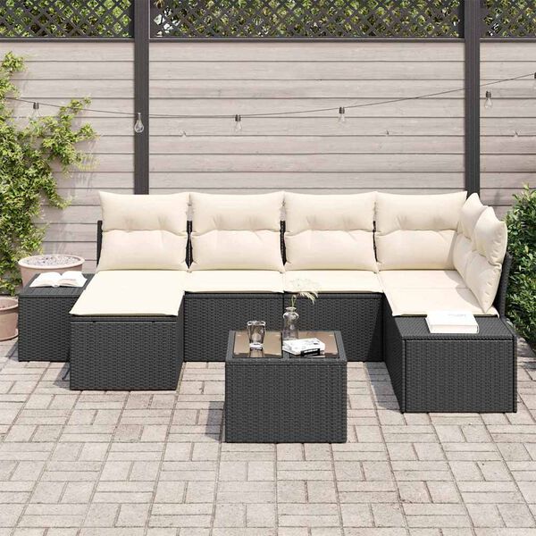 vidaXL Garten-Sofa-Set mit Kissen 6 pcs Schwarz und Creme Poly-Rattan