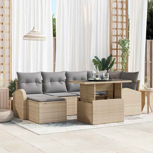 vidaXL Garten-Sofa-Set mit Kissen 7 pcs Beige und Hellgrau