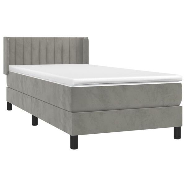 vidaXL Boxspringbett mit Matratze Hellgrau 90x200 cm Samt