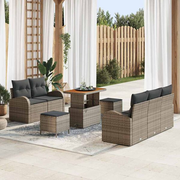 vidaXL Gartensofa-set mit Kissen 8 pcs Grau Poly-Rattan