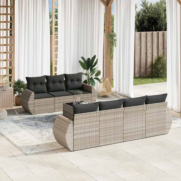 vidaXL 8-tlg. Garten-Sofagarnitur mit Kissen Hellgrau Poly Rattan