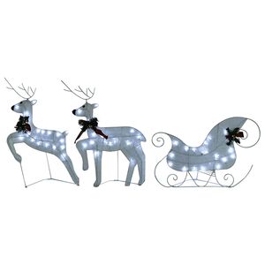 vidaXL Rentier mit Schlitten Weihnachtsdekoration 60 LEDs Outdoor Wei&szlig;