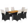 vidaXL 7-tlg. Garten-Essgruppe mit Kissen Schwarz Poly Rattan