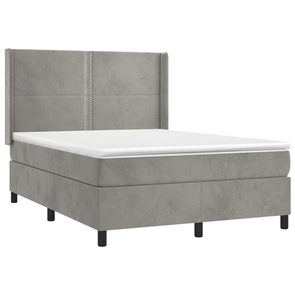 vidaXL Boxspringbett mit Matratze & LED Hellgrau 140x190 cm Samt