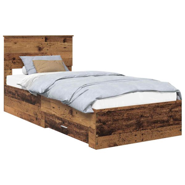 vidaXL Bettrahmen mit Kopfteil Altholz 90 x 190 cm Holzwerkstoff