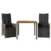 vidaXL 3-tlg. Garten-Bistro-Set mit Kissen Grau Poly Rattan