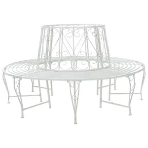 vidaXL Baumbank 8 -Sitzer &Oslash; 160 x 89 cm steel Antik Wei&szlig; Rund