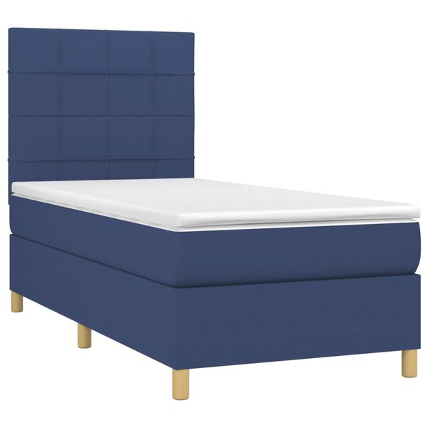 vidaXL Boxspringbett mit Matratze & LED Blau 90x190 cm Stoff
