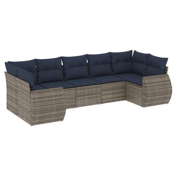 vidaXL 7-teiliges Gartensofa-Set mit Kissen, grau, Polyrattan
