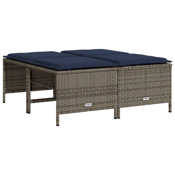 vidaXL Gartenhocker mit Kissen 4 Stk. Grau Poly Rattan