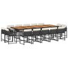 vidaXL 15-tlg. Garten-Essgruppe mit Kissen Schwarz Poly Rattan