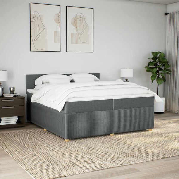 vidaXL Boxspringbett mit Matratze Dunkelgrau 200x200 cm Stoff