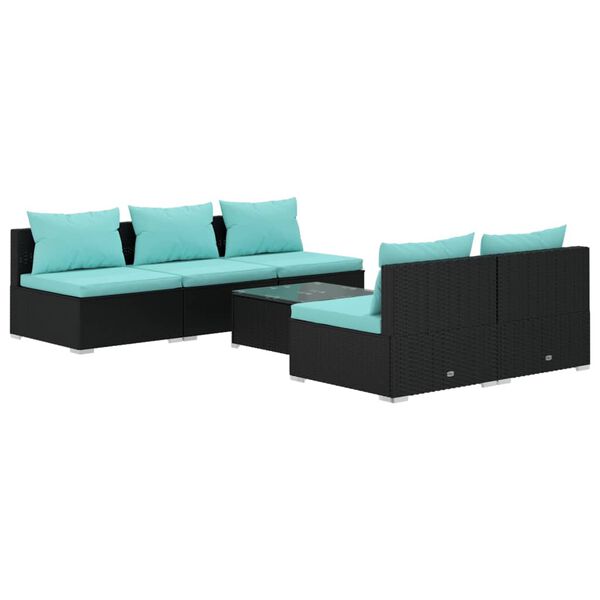 vidaXL 6-tlg. Garten-Lounge-Set mit Kissen Poly Rattan Schwarz