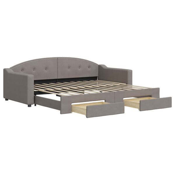 vidaXL Tagesbett Ausziehbar mit Schubladen Taupe 90x200 cm Stoff