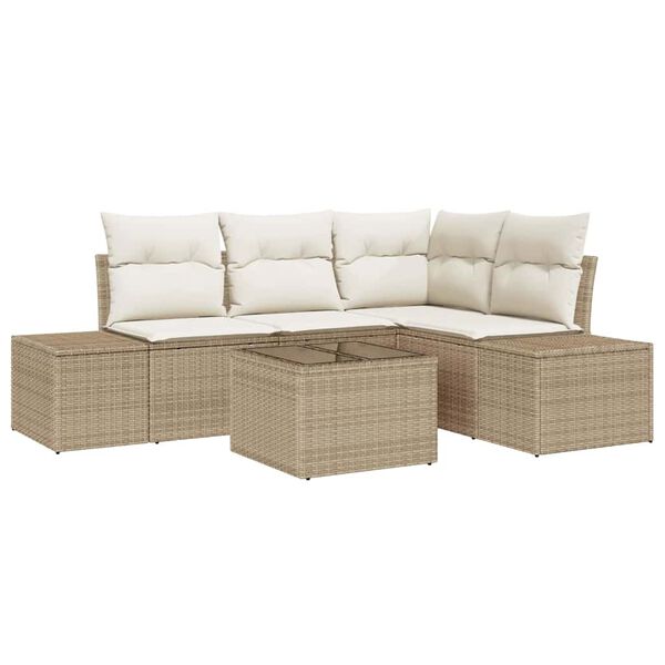 vidaXL Gartensofa-set mit Speicher Beige und Creme Poly-Rattan
