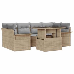 vidaXL Garten-Sofa-Set mit Kissen mit Speicher 7 pcs Beige Poly Rattan
