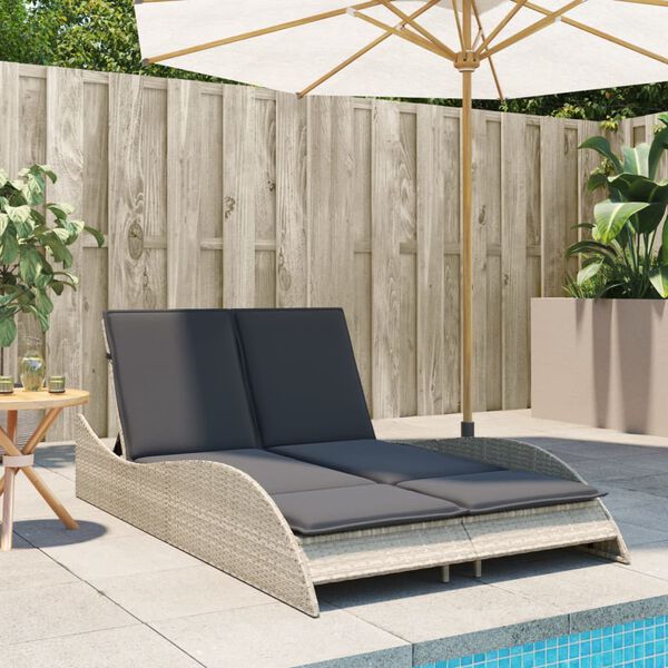 vidaXL Sonnenliege mit Auflagen Hellgrau 114x205x73 cm Poly Rattan