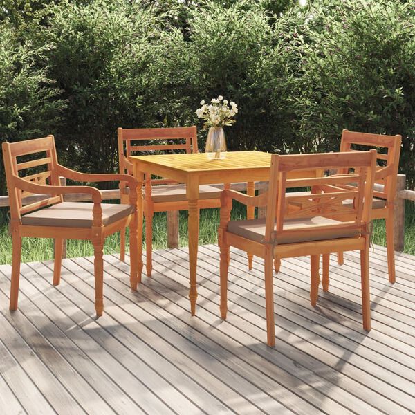 vidaXL 5-tlg. Garten-Essgruppe mit Kissen Massivholz Teak
