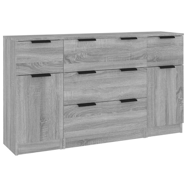 vidaXL 3-tlg. Sideboard-Set Grau Sonoma Holzwerkstoff