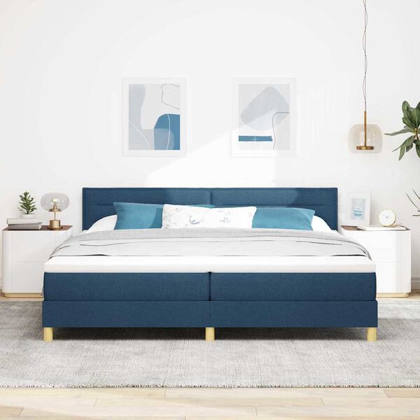 vidaXL Boxspringbett mit Kissen mit Kopfteil Blau 200 x 200 cm Stoff