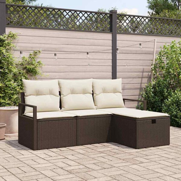 vidaXL Garten-Sofa-Set mit Kissen mit Speicher 4 pcs Braun Poly Rattan