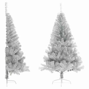 vidaXL K&uuml;nstlicher Halb-Weihnachtsbaum mit St&auml;nder Silber 180 cm PET