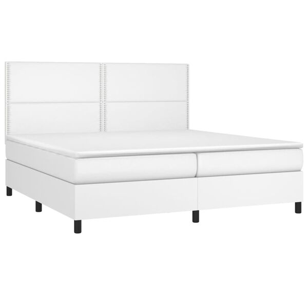 vidaXL Boxspringbett mit Matratze & LED Weiß 200x200 cm Kunstleder