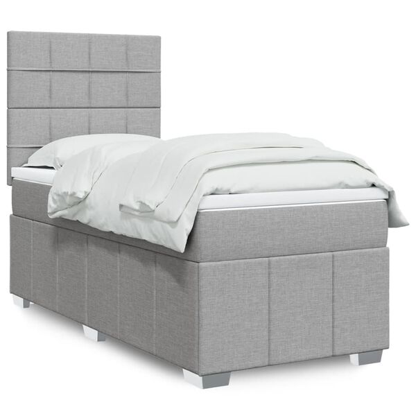 vidaXL Boxspringbett mit Matratze Hellgrau 90x190 cm Stoff