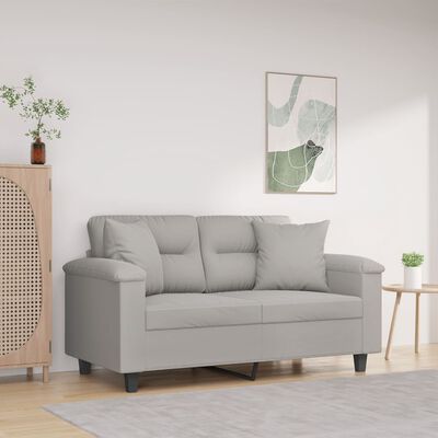 vidaXL 2-Sitzer-Sofa mit Kissen Hellgrau 120 cm Mikrofasergewebe
