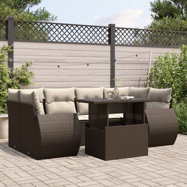 vidaXL 7-tlg. Garten-Sofagarnitur mit Kissen Braun Poly Rattan
