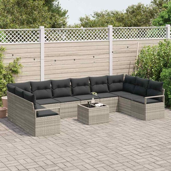 vidaXL Sofa Set mit Kissen 11 pcs Hellgrau Poly-Rattan