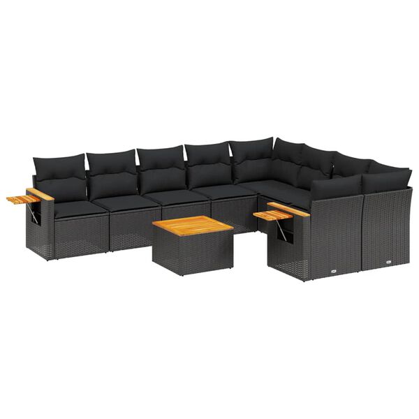 vidaXL 10-tlg. Garten-Sofagarnitur mit Kissen Schwarz Poly Rattan