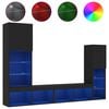 vidaXL 4-tlg. Wohnwand mit LED-Beleuchtung Schwarz Holzwerkstoff