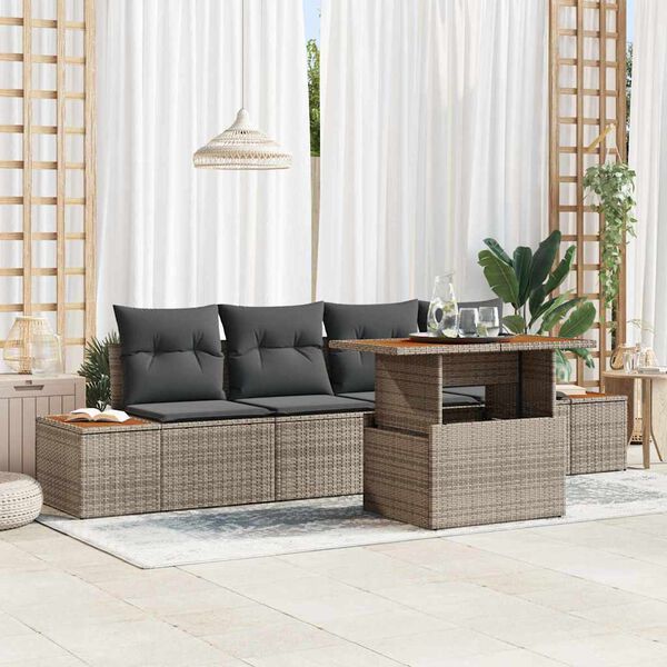 vidaXL Garten-Sofa-Set mit Speicher 5 pcs Grau Poly Rattan