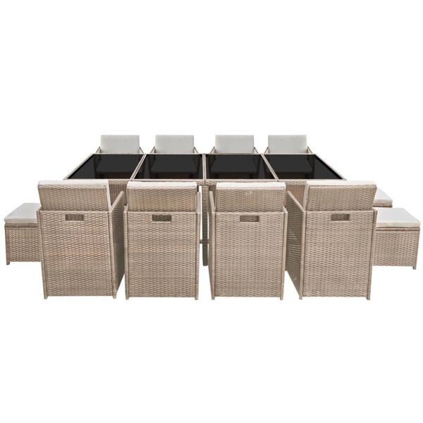 vidaXL 13-tlg. Garten-Essgruppe mit Auflagen Poly Rattan Beige